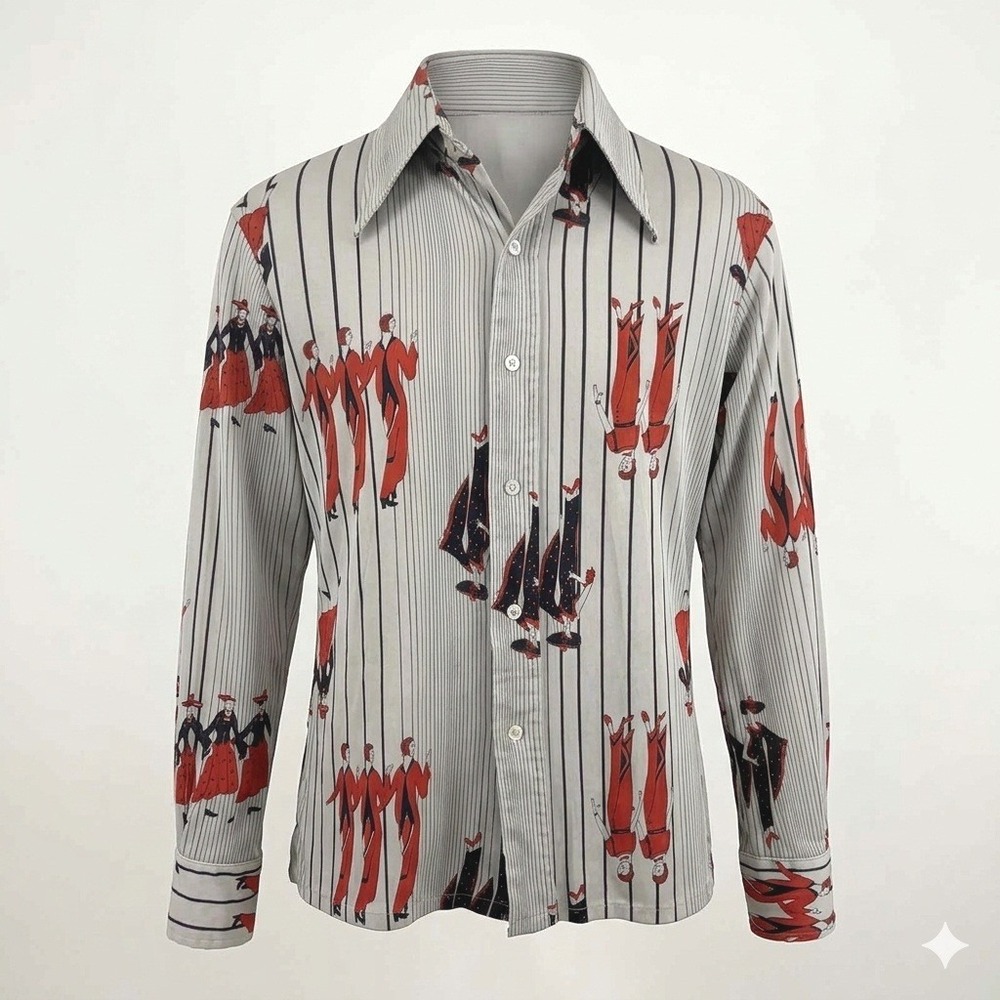 Wild Horse Saxony Disco Shirt Grey Red Art Deco Flapper Novelty M S Vintage 70s
